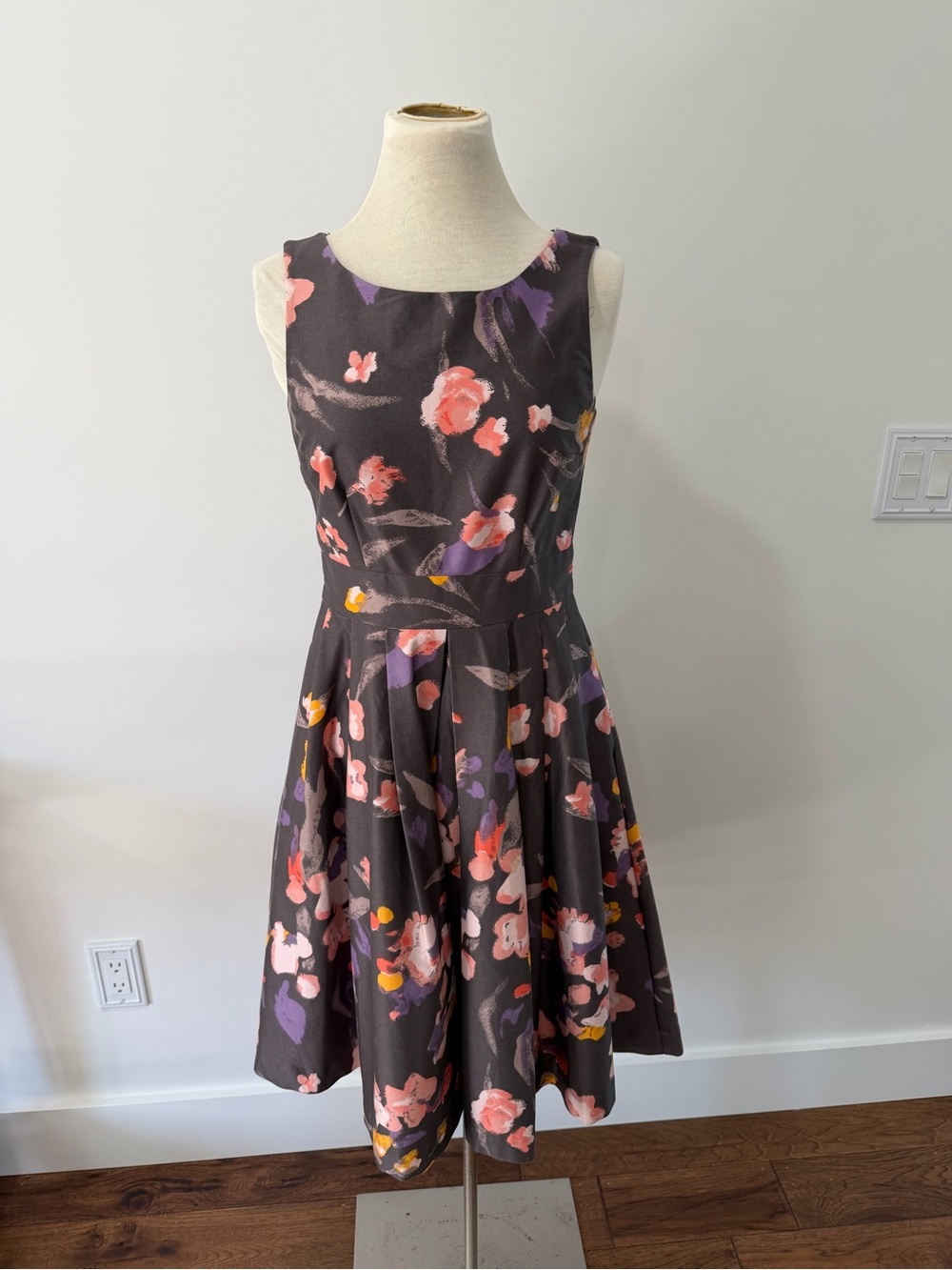 H&M Black Floral Sleeveless Fit-and-Flare Dress with Pink Accents